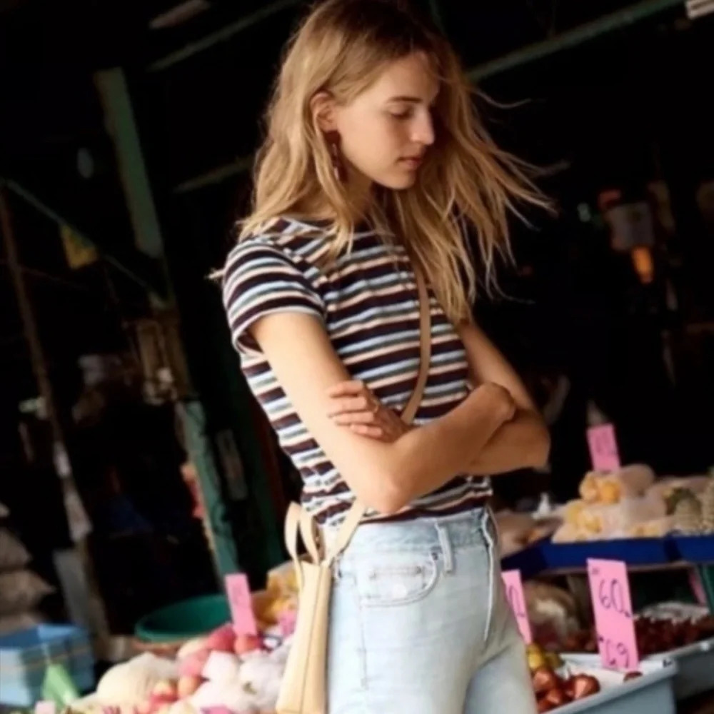 Madewell Izzy Stripped Tee T -Shirt Velour Velvet Boxy Boy Preppy XXS